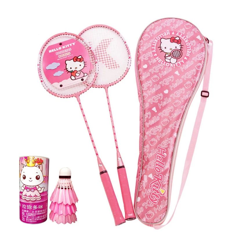 Kawaii Sanrio Hello Kitty Badminton Racket Aluminum Alloy Cute Girl Outdoor Sports KT Cat Pink Pair Racket Princess Racket