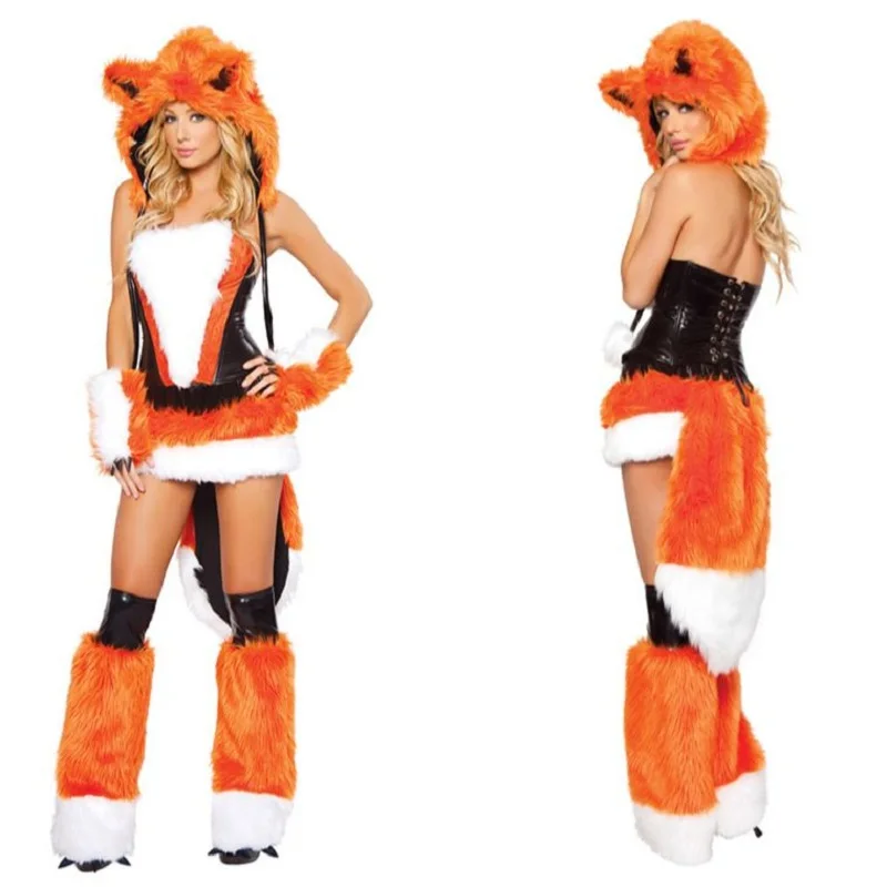 Новинка женские костюмы для косплея из оранжевого меха с изображением животных