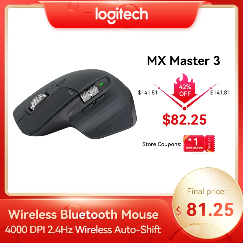 

Logitech MX Master 3 Wireless Bluetooth Mouse 4000 DPI 2.4Hz Wireless Auto-Shift Scroll Wheel Gaming Mouse Office Gaming Mice