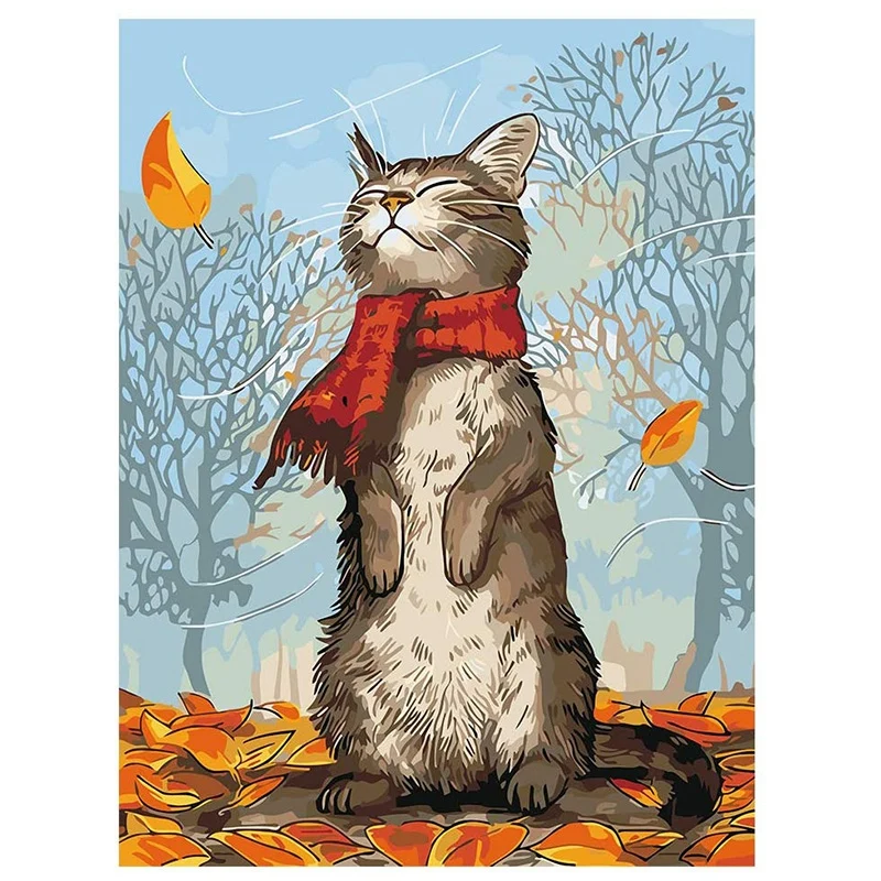 

Paint By Numbers Art Oil Painting Cat With Scarf Living Room Bedroom Home Decoration Wall Decoration