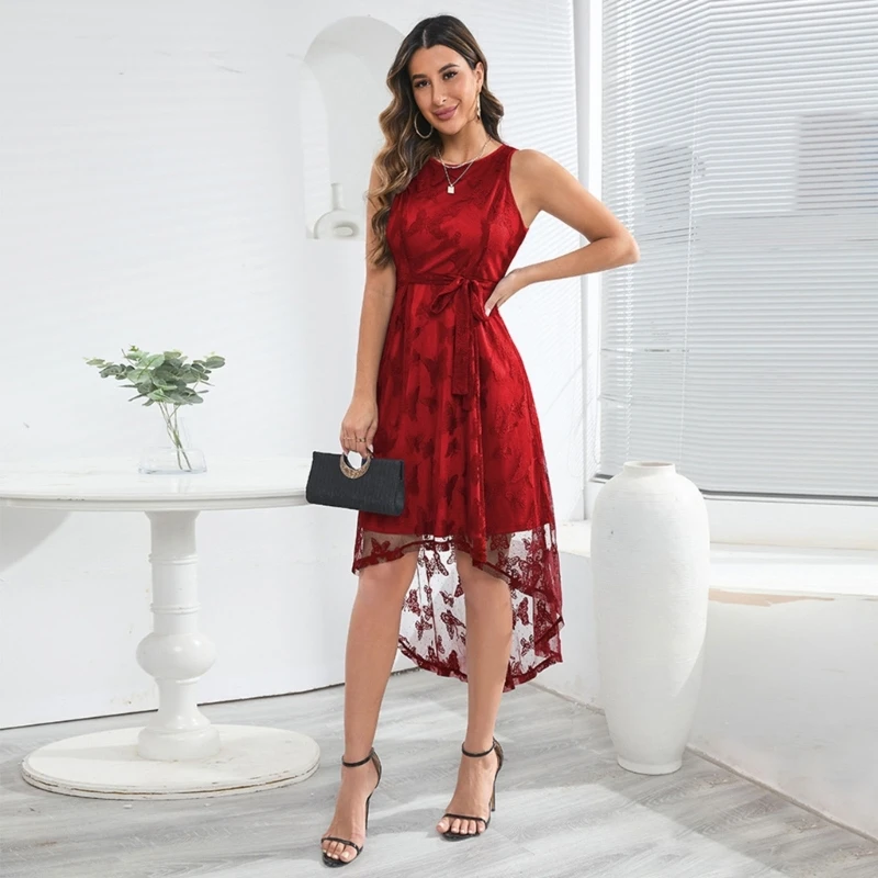 

Женское кружевное свадебное платье без рукавов с круглым вырезом