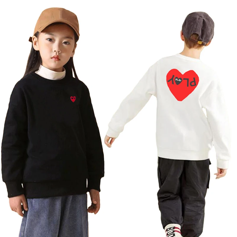

PLAY Kid Sweater Thick Fleece Heart Letter Print Embroidery O-neck Long Sleeve Loose Boy Girl Spring Autumn Casual Hoodie