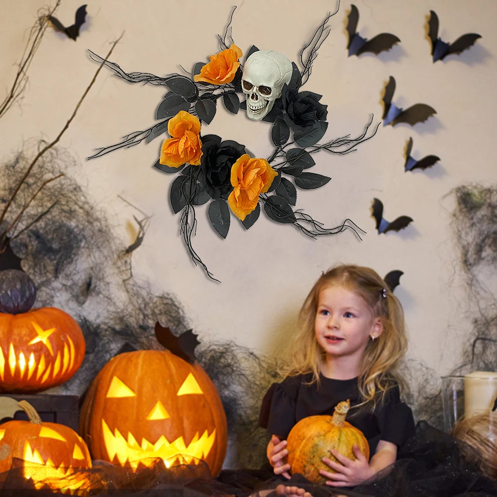 

Искусственный венок на Хэллоуин, креативный венок на переднюю дверь, прочные черепа на Хэллоуин, искусственное украшение на стену, окно, домашнее искусственное украшение