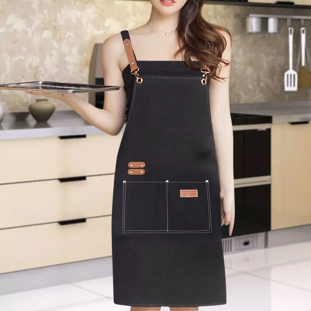 

Fashion Canvas Aprons Multi Pockets Multipurpose Work Apron For Bar Restaurant Grill Cafe Barbecue Barista Milk Tea Shop