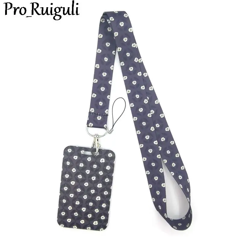 

Black Rose Lanyard Credit Card ID Holder Bag Student Women Travel Card Cover Badge Car Keychain Decorations