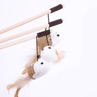 pet cat teaser toys feather linen wand cat catcher teaser stick cat interactive toys wood rod mouse toy