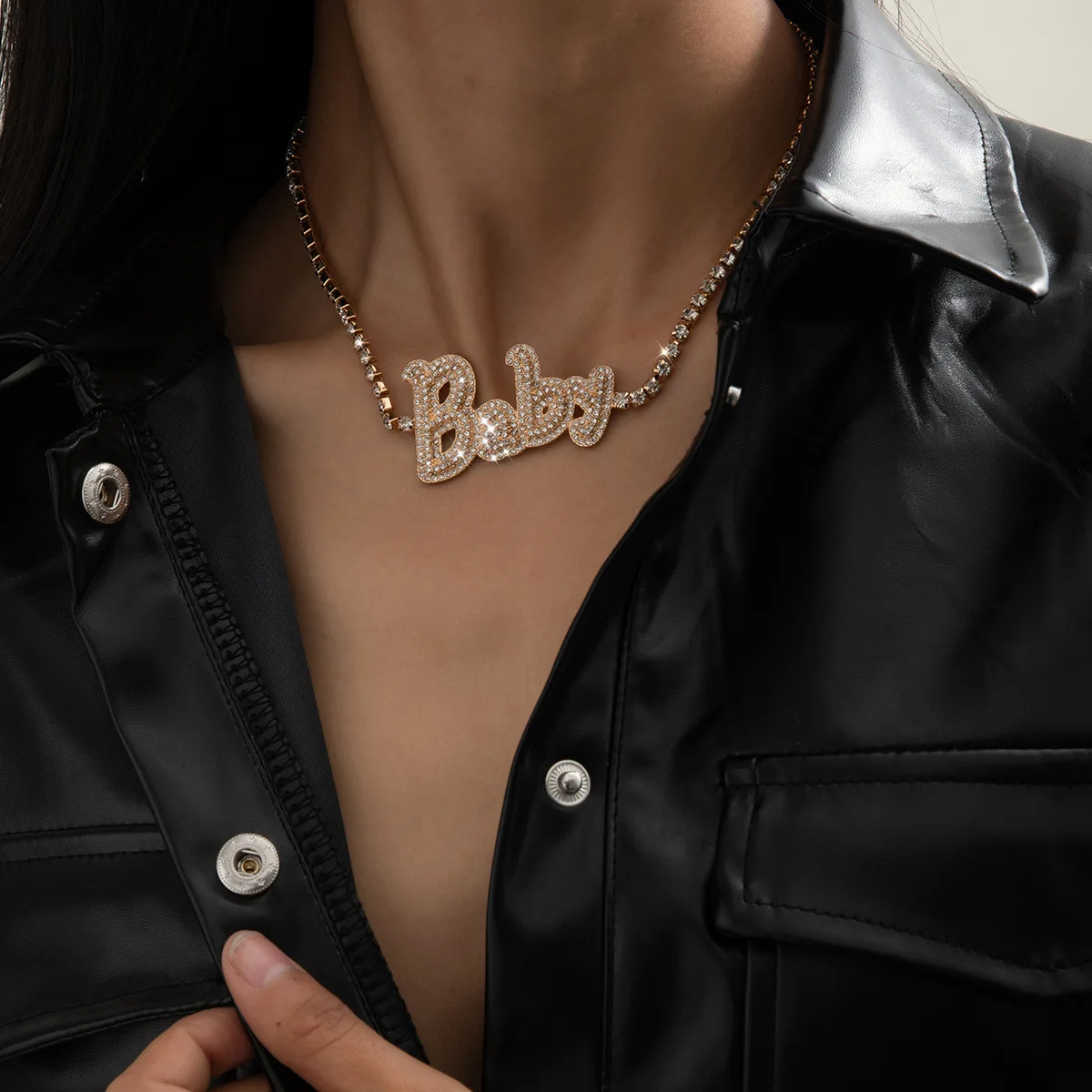 Jewelry Vintage Fashion Full Diamond Letter Baby Necklace Personalized Simple Collar Chain Creative
