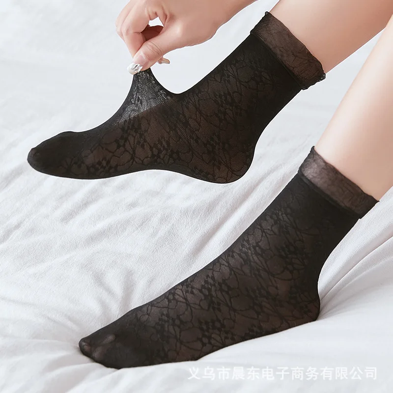 

Silk Stockings Lace Women's Short Thin Mid-Calf Japanese Wear-Resistant Anti-Snagging Jacquard Non-Slip Loose Stockings