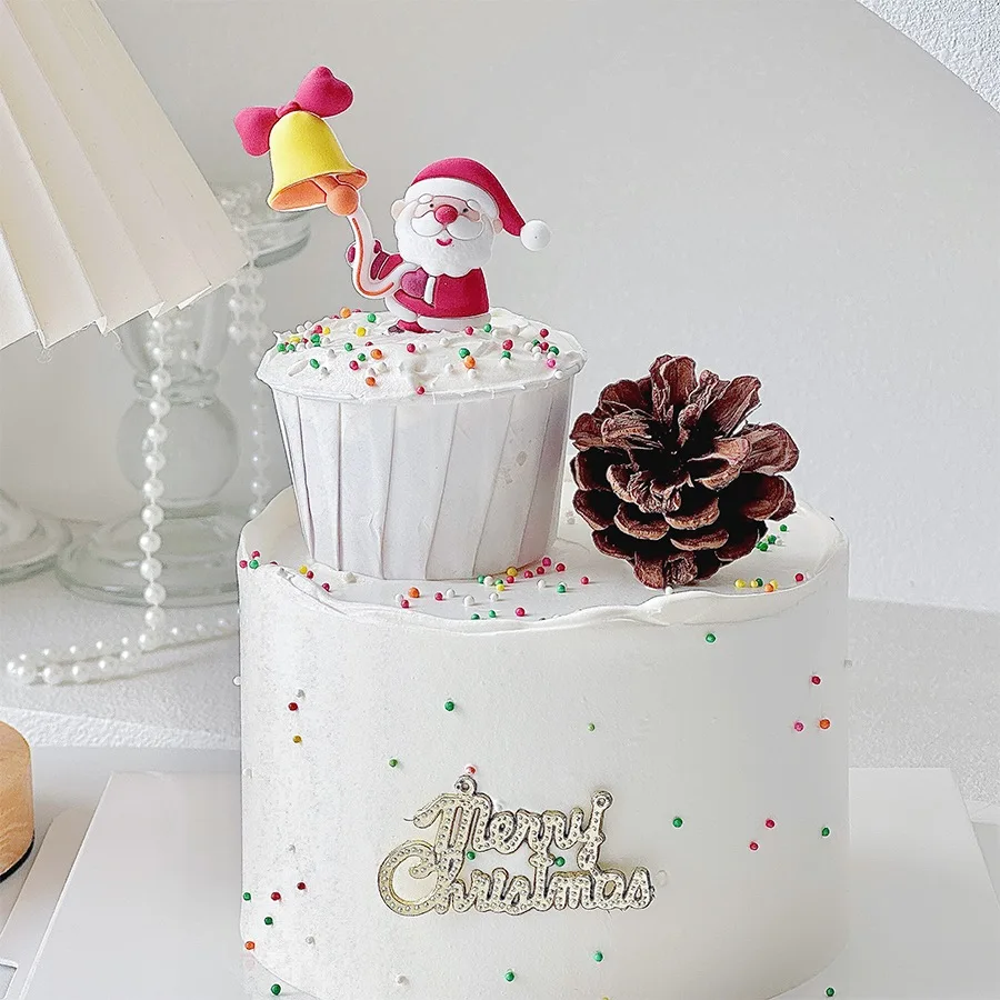 Рождественское Украшение Для Торта Санта-Клаус Лось Дерево Парафин Воск Топпинг
