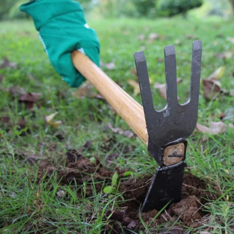 

Digging Hoe with Two Head Gardening Planting Digger Excavator Wooden Handle Portable Garden Hand Tool Steel Hot