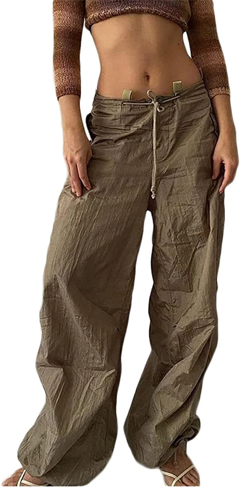 

Women Casual Baggy Cargo Pant Low Waist Drawstring Hip Pop Sweatpants Loose Wide Leg Joggers Punk Streetwear