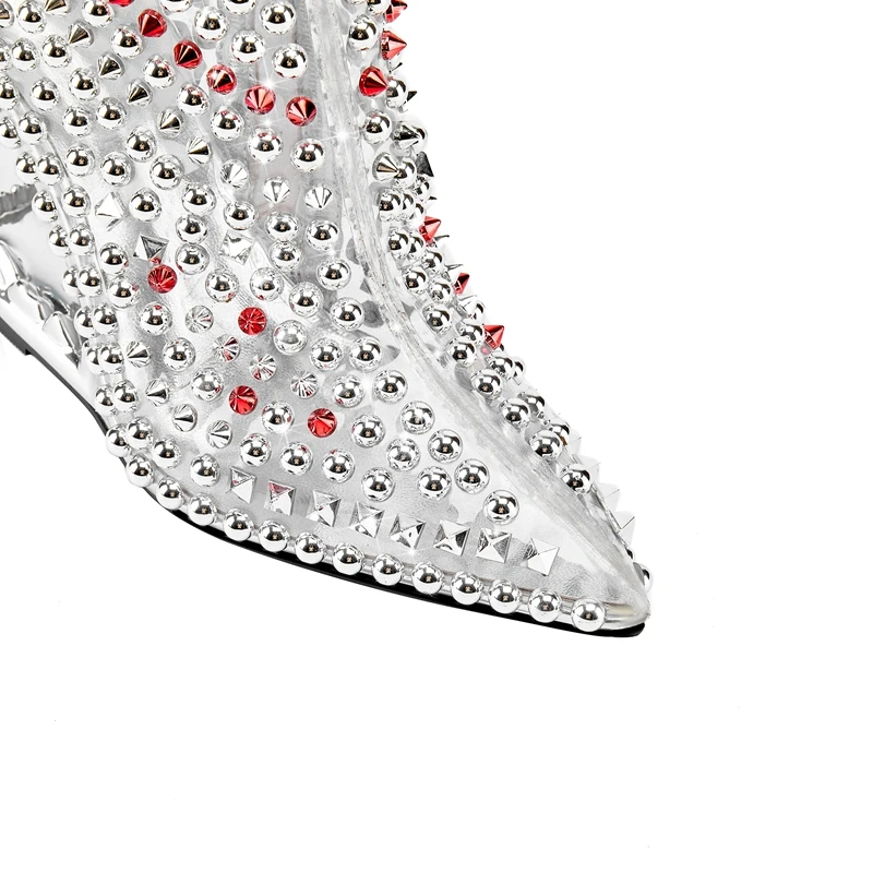 Женские ботинки на высоком каблуке Kaky прозрачные сапоги с острым носком короткие