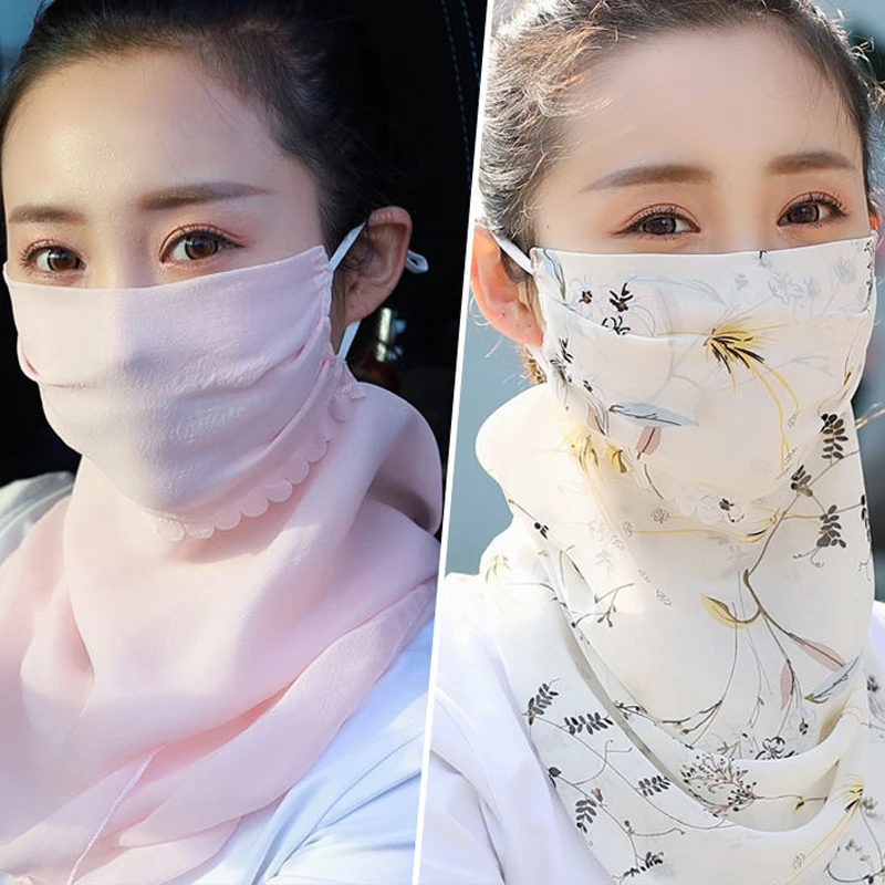 

Outdoor Summer Sunscreen Mask Silk Scarf Neck Protection Women UV Protection Veil Thin Breathable Full Face Cover Cycling Sleeve