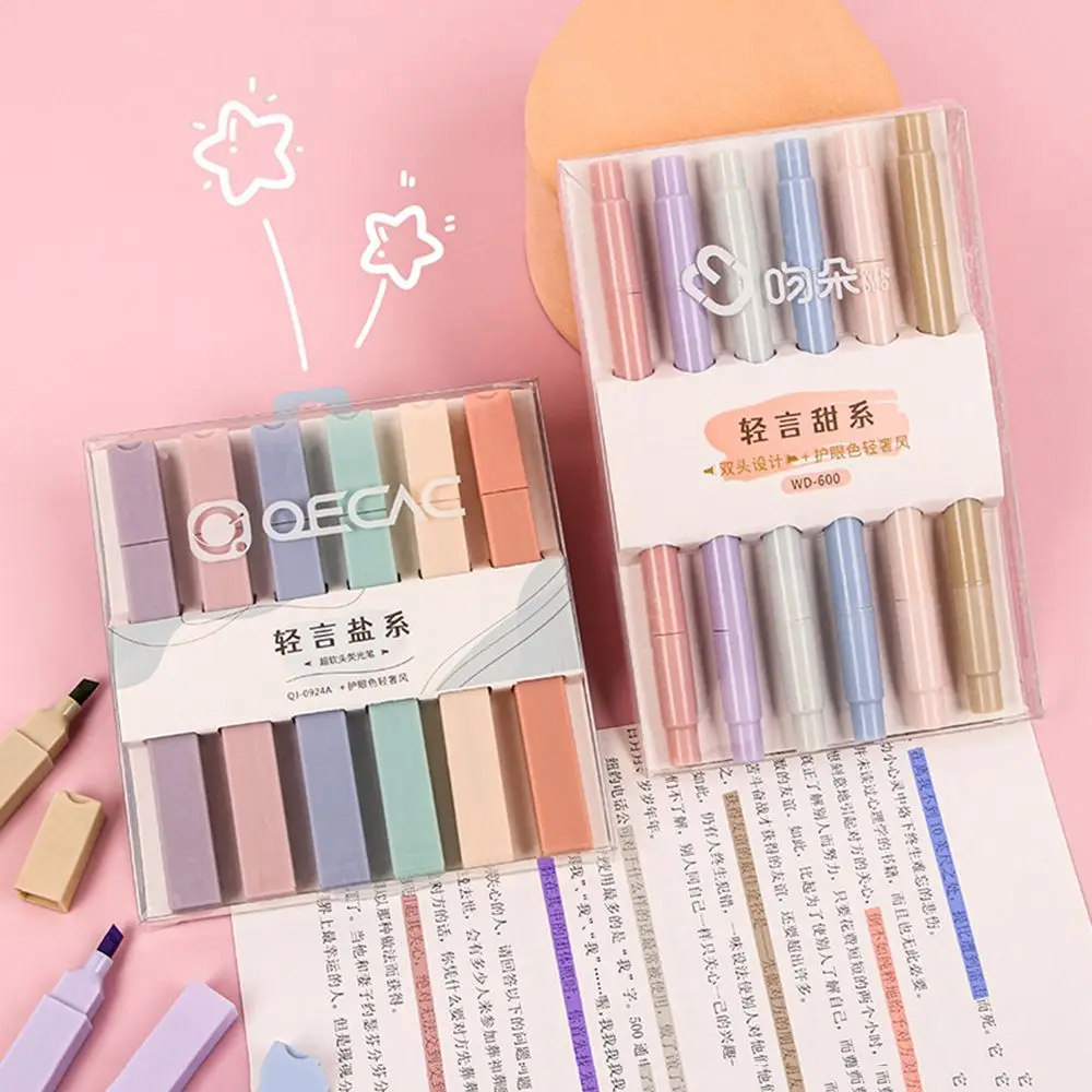 

6pcs/Set Cute Double-Headed School Supplies Single-Headed Note Marker Highlighter Pens Stationery Fluorescent Pen