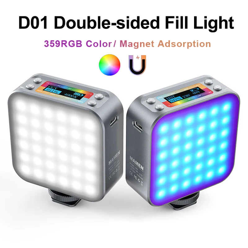 

MAMEN D01 RGB Video Lights Double-sided fill light 2500mAh Rechargable 2500-9000K LED Panel Lamp for Youtube Video Lighting