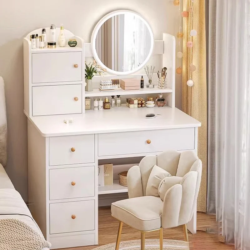 

White Cabinet Desk Storage Mirror Modern Dressing Bedroom Vanity Tables Set Make Up Tavolino Da Trucco Console Furniture LJ50DT