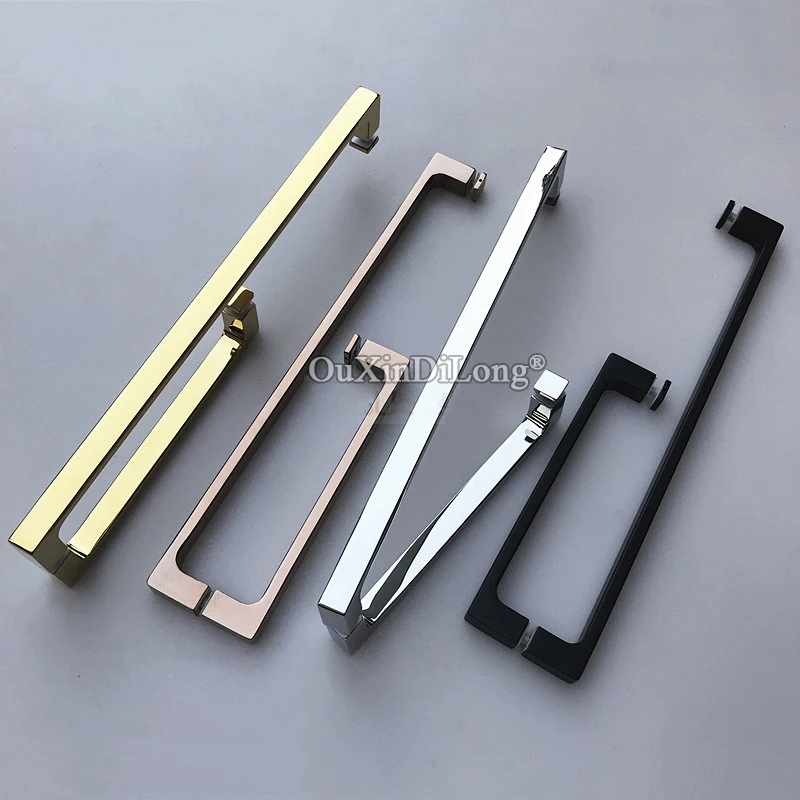 

304 Stainless Steel Precision Casting Solid Base Shower Sliding Door Handles L Shape Glass Door Handles Hole Spacing 225X425mm