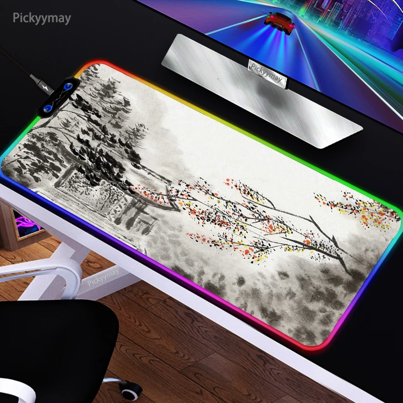 RGB игровой коврик для мыши чернильный арт рыбка клавиатура аксессуары игр со