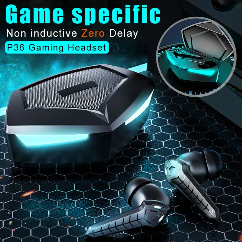 

Новые игровые наушники P36 с низкой задержкой, Беспроводная стереогарнитура TWS BT 5.1 Type-C с эффектом освещения, наушники с длительным сроком слу...