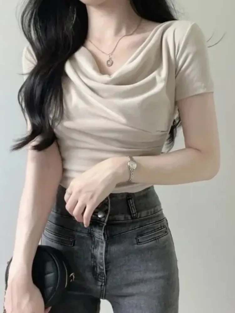 Корейский эластичный пикантный короткий топ с короткими рукавами женская модная