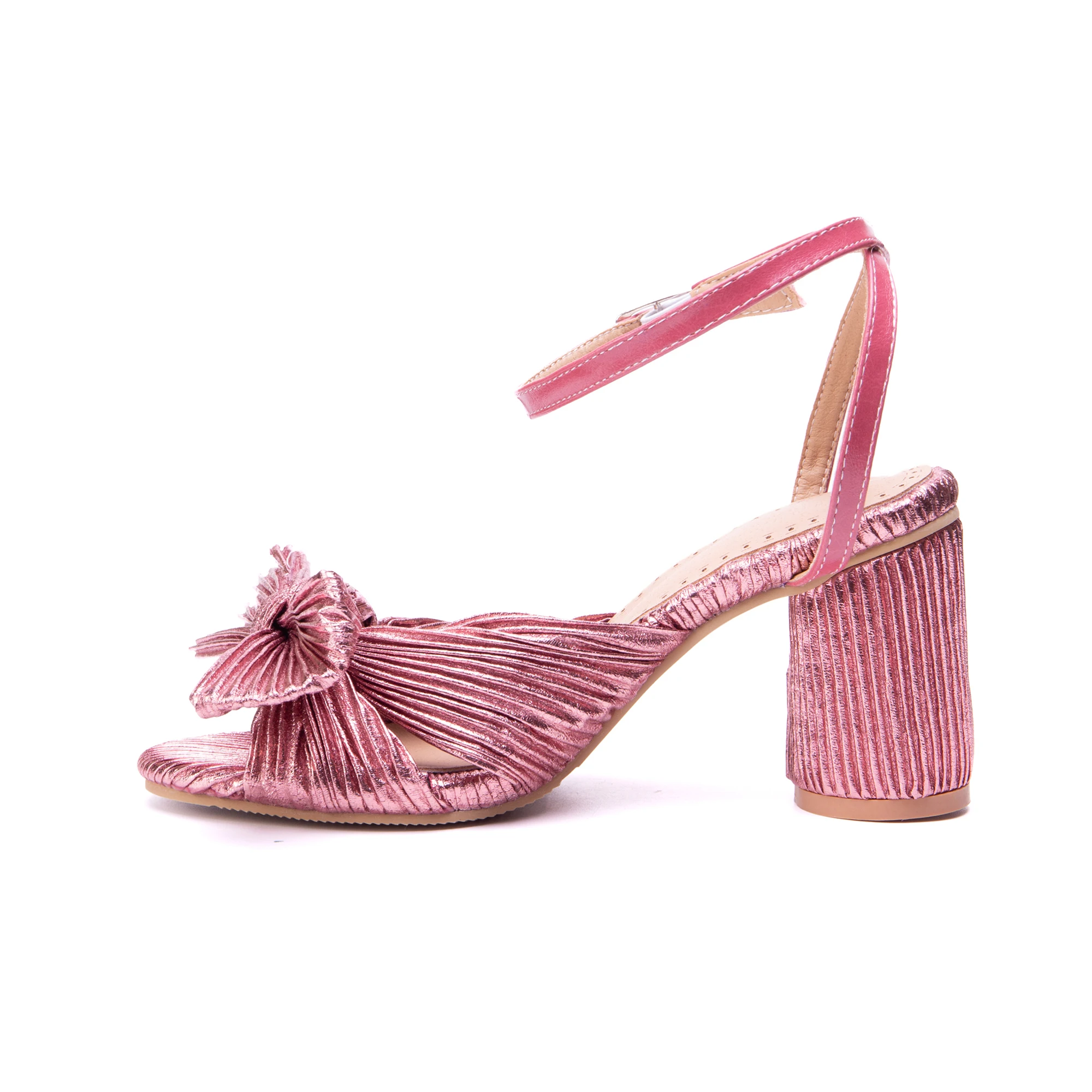 Stylish Sandals Women Size 34-51 Bling Bling Satin Shoes Summer 2023 Round Heels Sweet Butterfly Knot Princess Pumps