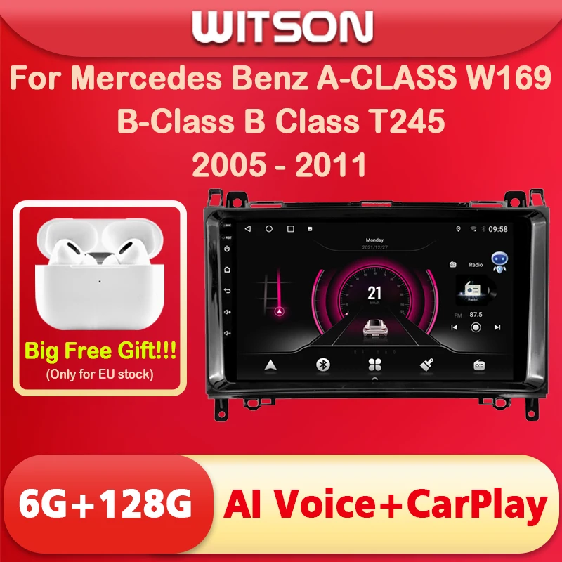 

WITSON Android 11 AI VOICE Car Radio для Mercedes Benz A-CLASS W169 B Class T245 2005 - 2011 Carplay Navi