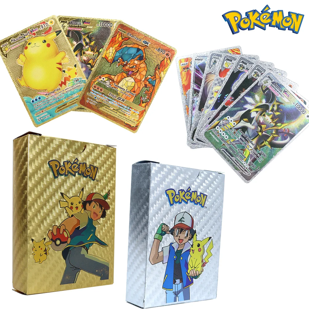 

Pokemon 10000HP Pikachu Mewtwo Rose Gold Silver Black Foil Metal Special Cards Box Vstar Vmax GX MEGA Rare Collection Cards Toys