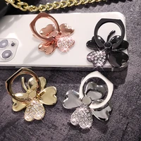 diamond studded four leaf clover plating bracket alloy 360 rotation finger ring for iphone12 samsung xiaomi