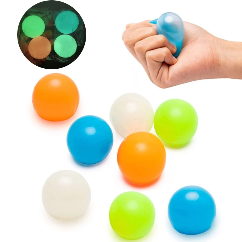 

Pack of 5pcs Fluorescent Sticky Wall Balls Glow in the Dark Decompression Squishy Toys Luminous Stress Relieve Kid Toy