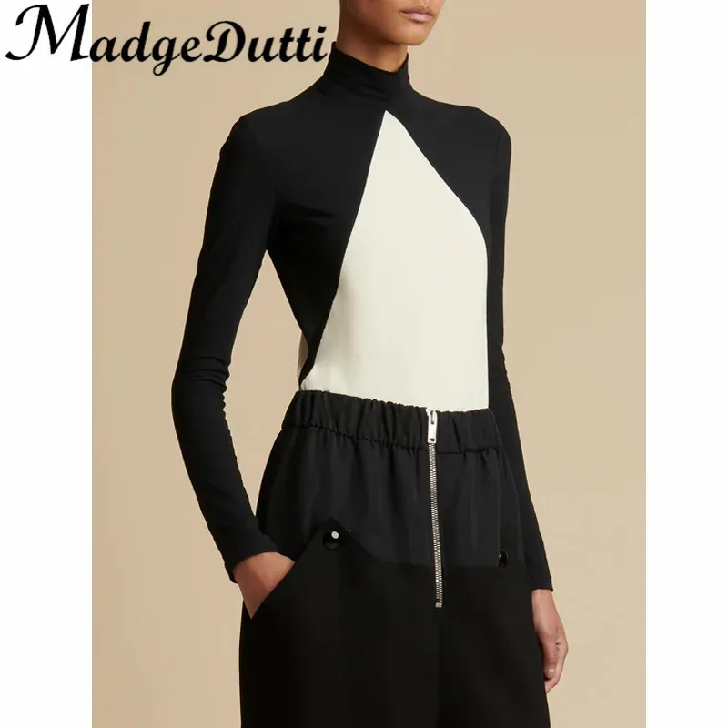 

2,13 г., разноцветный пуловер MadgeDutti с наплечниками и высоким воротником, художественная футболка с длинным рукавом, женская футболка