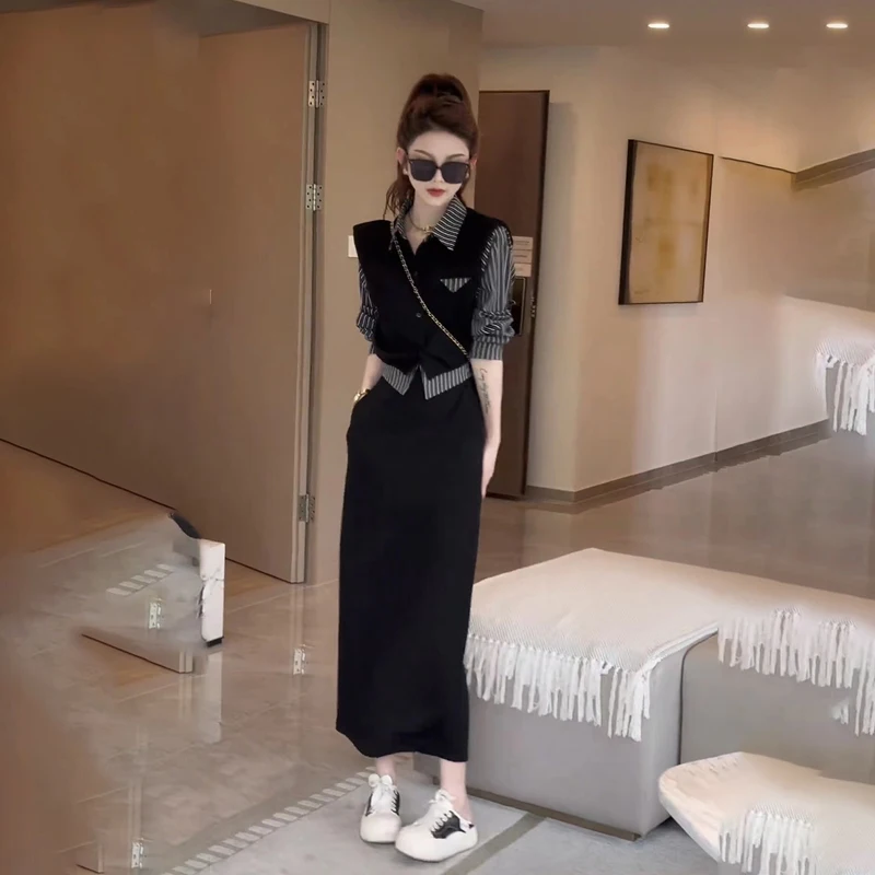 A Complete Set of Shirts and Vests with Skirts for Early Winter Korean Style Outfits Autumn Age-Reducing Small Fragra