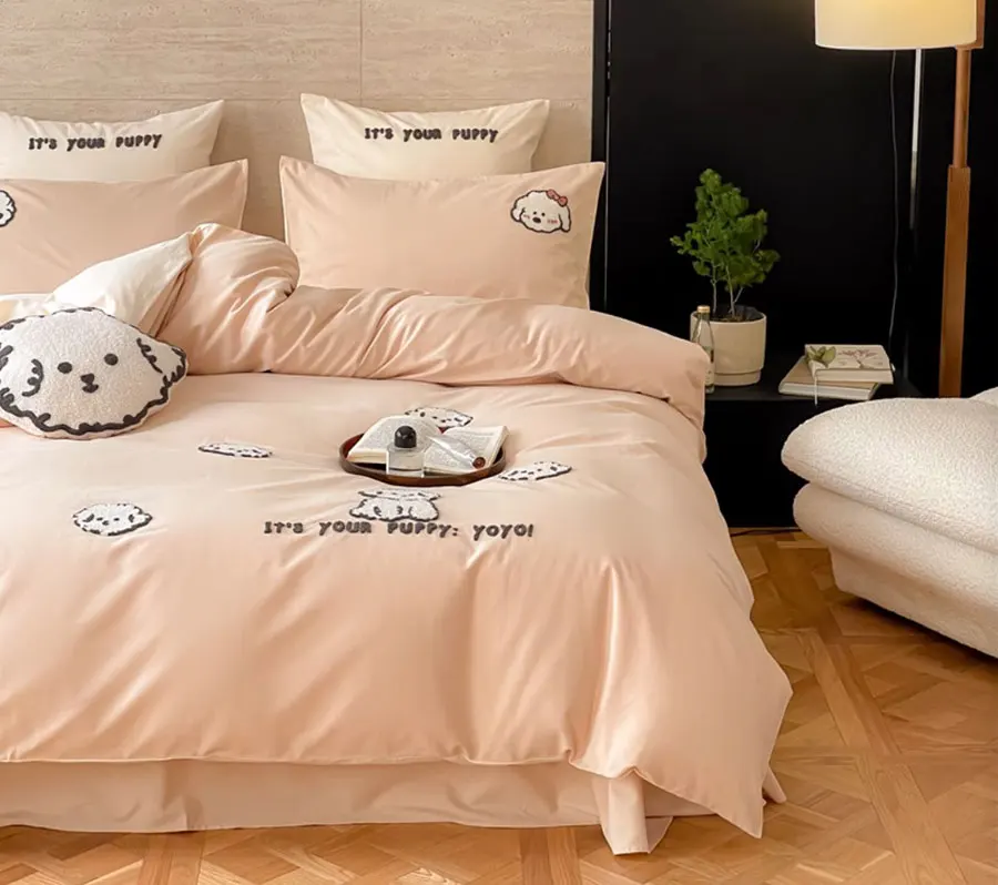 Модный милый комплект постельного белья с вышивкой для собак одинарный двойной