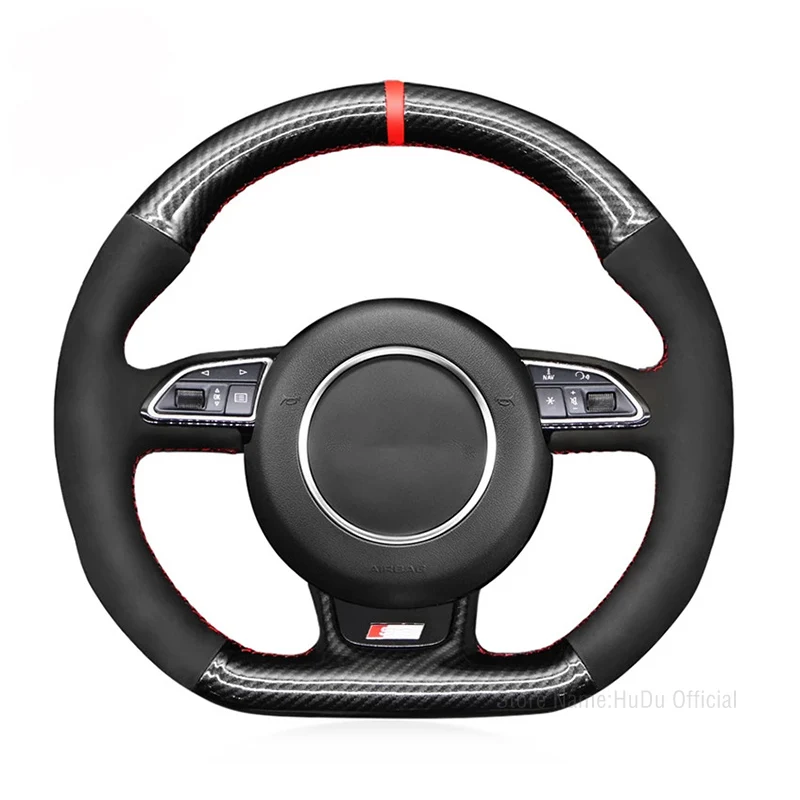 

Black Carbon Fiber Suede Car Steering Wheel Cover for Audi S1 8X S3 8V Sportback S4 B8 Avant S5 8T S6 C7 S7 G8 RS Q3 8U SQ5 8R