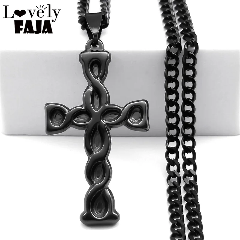 

Goth Celtic Knot Cross Pendant Necklace for Women Men Stainless Steel Black Color Chain Necklaces Jewelry Cruz collar NXXXXS03