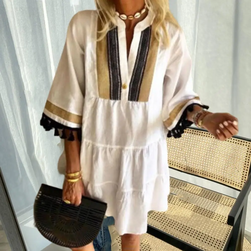 

Женское платье с V-образным вырезом и бахромой, с цветочным принтом