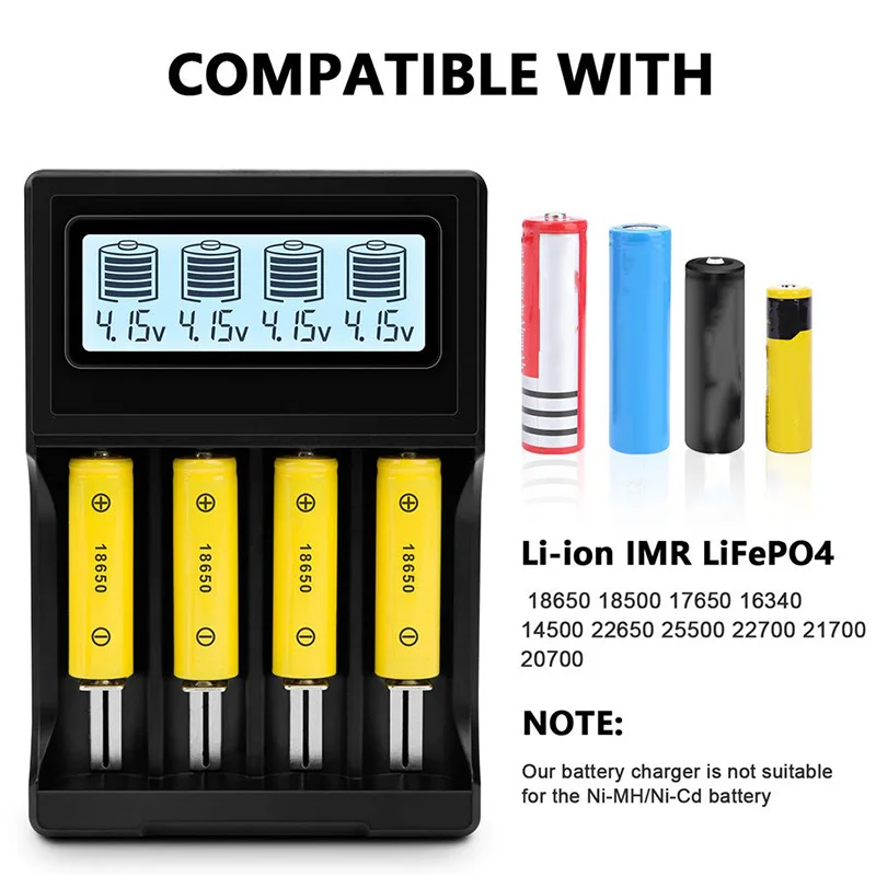 18650 Battery Charger LCD Display Speed Batteries with 4 Bay Discharge Function for Rechargeable 3.7V Li-Ion | Электроника