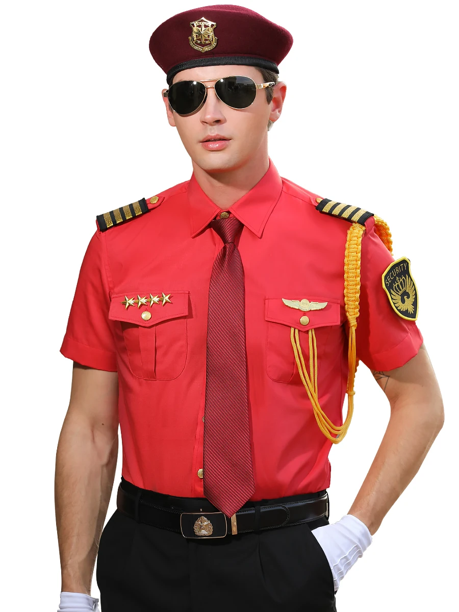 Men Manager Professional Red Shirts Suit New Brand International Airline Security Pilot Uniform Male Formal Overalls Hot Sales