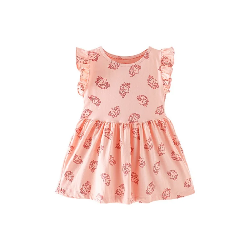 

Kids Dresses for Girls Elastic Children Summer Clothes Above Knee Length Casual Cartoon Animal European America Floral Skirt