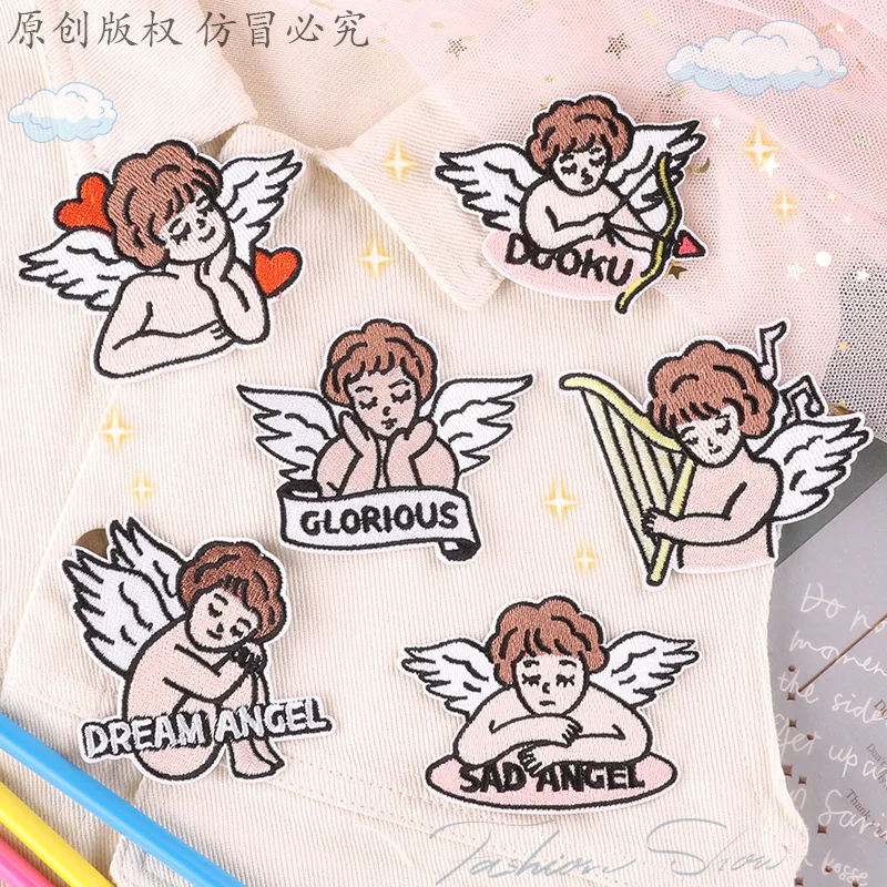 Патчи с ангелом, патчи с вышивкой утюгом для одежды, термоклейкие патчи на одежду, патчи для шитья, «сделай сам», плавкий патч, аппликация