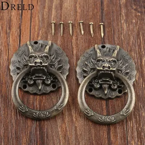 DRELD 2 шт. винтажная ручка голова дракона для мебели, дверная ручка для шкафа, комода, ручки для ящика, кольцевая ручка, мебель, шаровары 32*47 мм