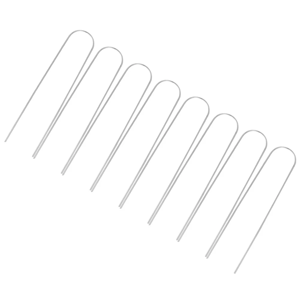 

8 Pcs Camping Tent Peg Gardening Nails Lawn Fastening 6cm U-shaped Landscape Staples Canopy Galvanized Iron