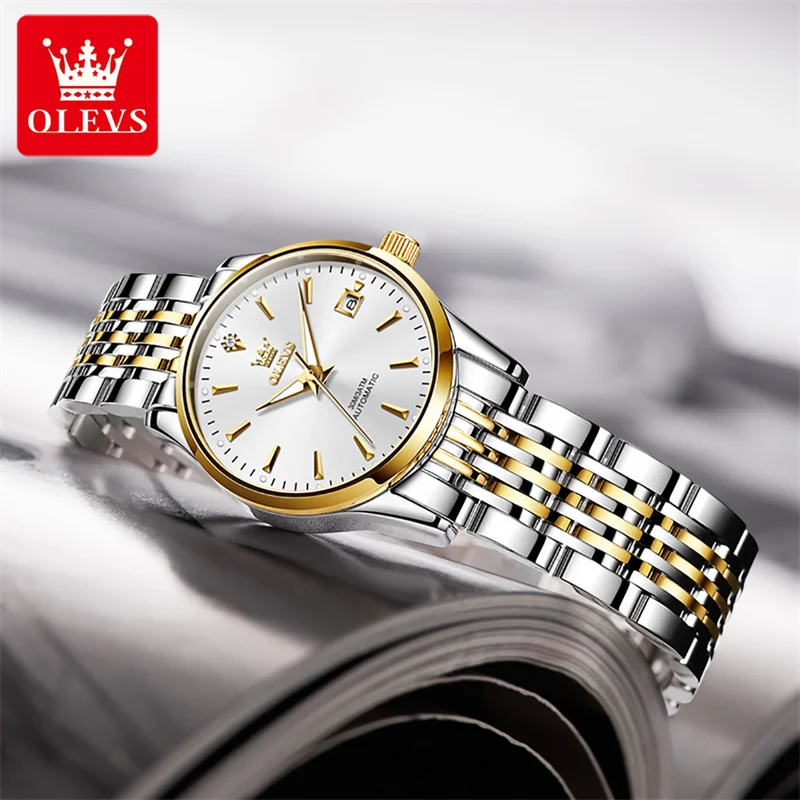 OLEVS Women Luxury Automatic Mechanical Stainless Steel Watches Ladies Business Luminous Date Watch For Women Relogio New