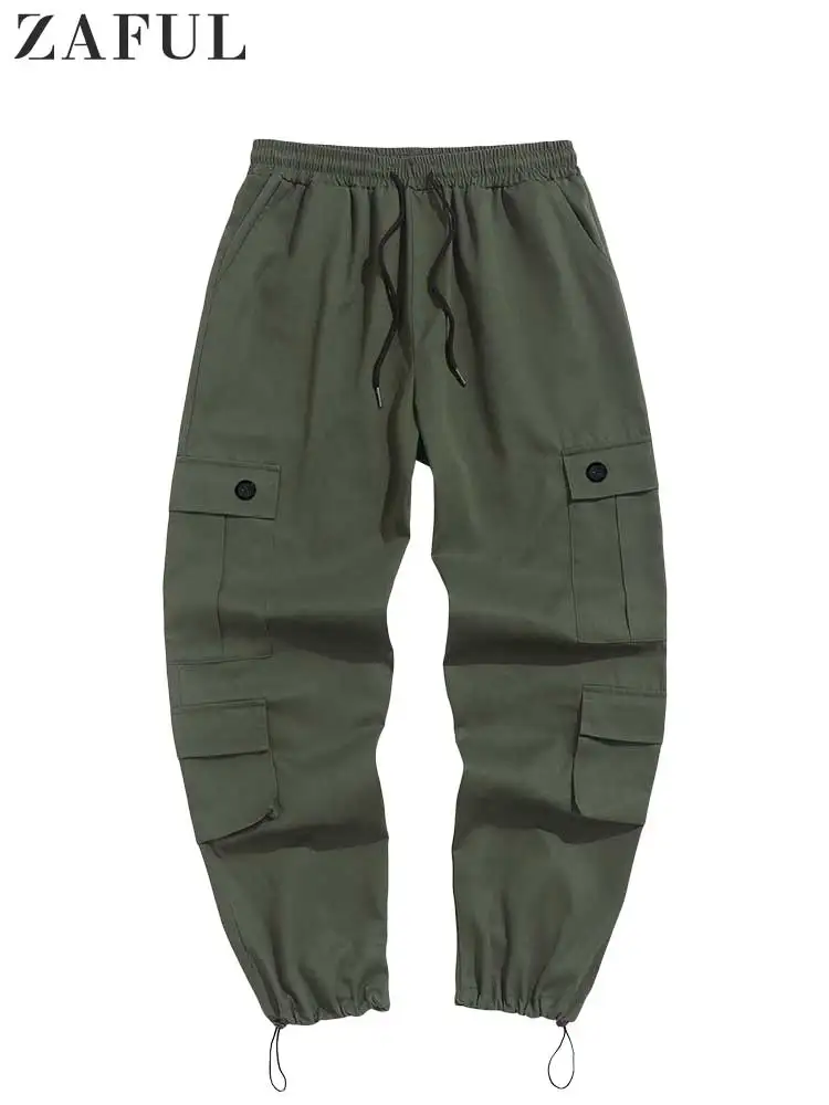 

ZAFUL Cargo Pants for Men Toggle Drawstring Beam Feet Tooling Trousers Solid Mid-waist Streetwear Long Pants Z5090915