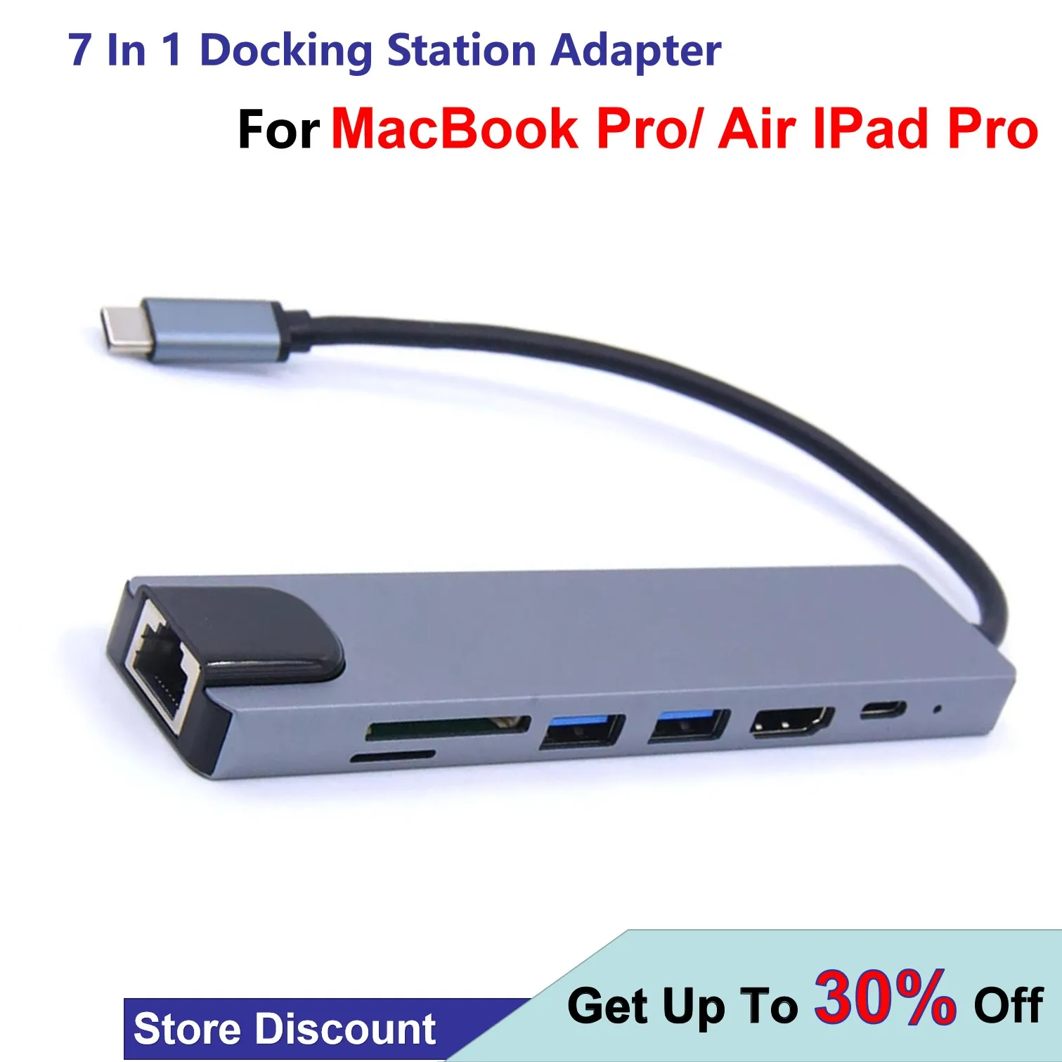 

7 In 1 Docking Station Adapter USB C Hub with 4K HDMI/1Gbps Gigabit Ethernet/100W PD/USB 3.0/SD/TF For MacBook Pro/ Air IPad Pro