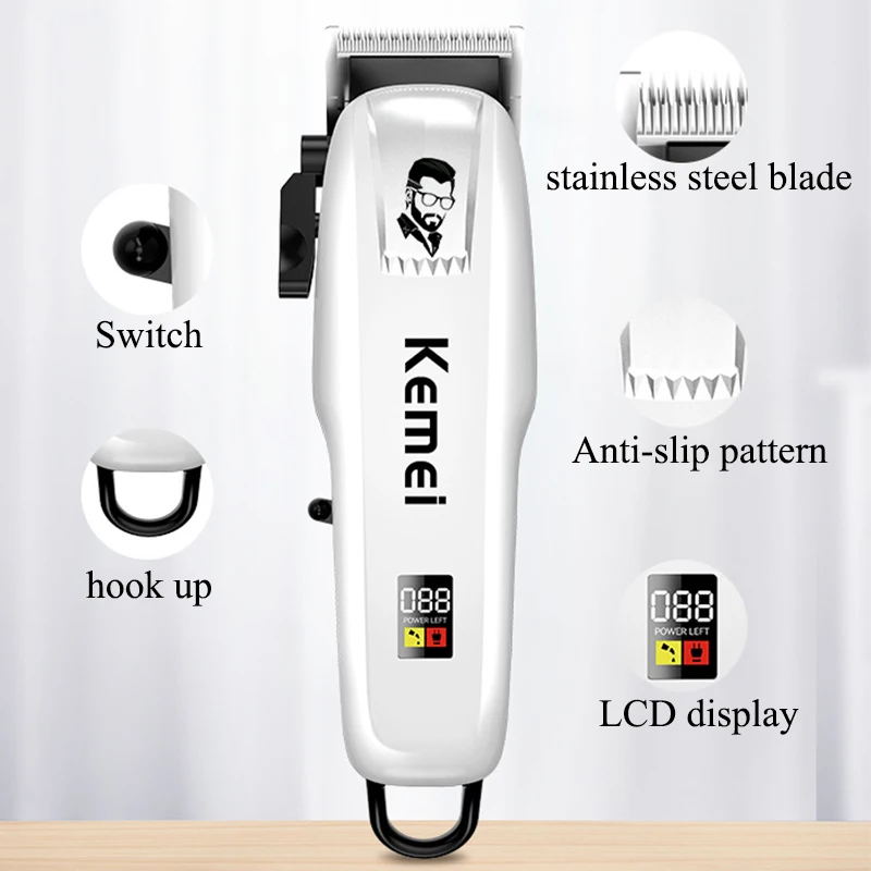 Kemei черно-белая машинка для стрижки волос мужская электрическая бритва