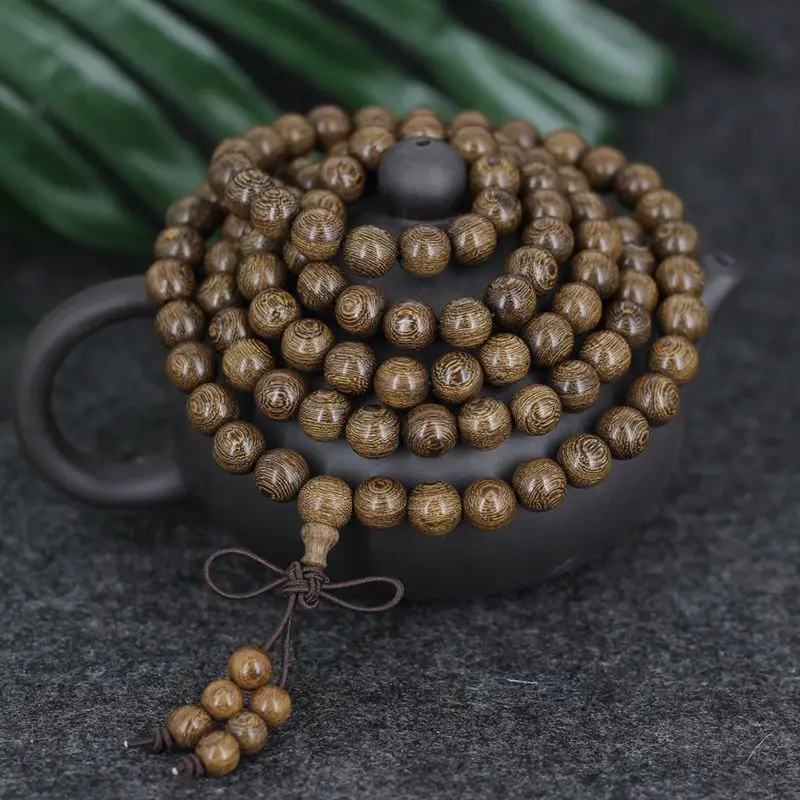 6/8mm Natural Golden Line Golden Sandalwood Ebony Bracelet Buddha Beads 108 Handmade Beads Submerged Golden Sandalwood Bracelet