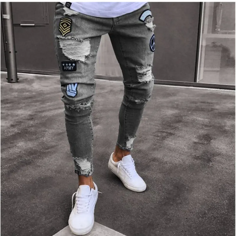 Blue Black Grey Jeans Men Elastic Waist Skinny Jeans for Men 2022 Stretch Ripped Pants Streetwear Mens Jogging Denim Trousers