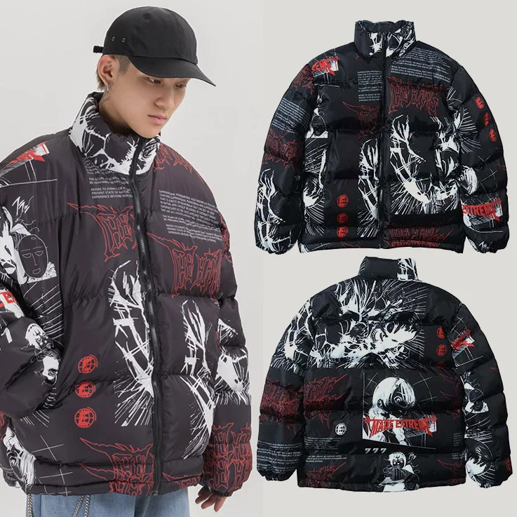 

Парка в стиле хип-хоп для мужчин, верхняя одежда в японском стиле Харадзюку, зимнее Стеганое теплое пальто с подкладкой, женские парки Y2K