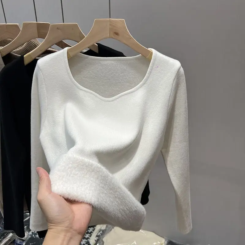 High Quality Thermal Underwear Tops Women Fleece Thickened Knitted Sweaters Female Winter Fashion Low-neck Bottoming Shirts