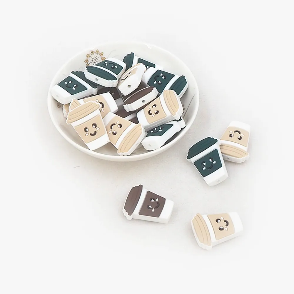 

Chenkai 10pcs Silicone Coffee Cup Beads Baby Cute Beads BPA Free Infant Chewable Dummy Necklace Pacifier Toy Accessories